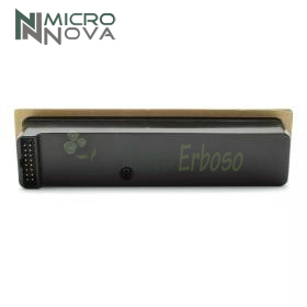 Three-key protected control display panel for stove or heating appliance on wooden table