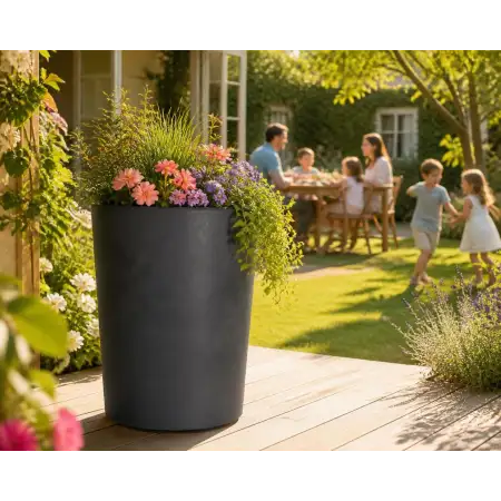 Millennium R Tall Pot - 53 cm Round Planter in Anthracite - Deroma