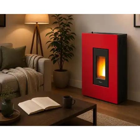 Madison 5 red pellet stove by Pegaso