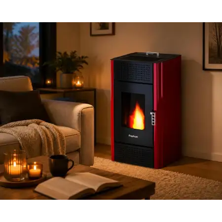 Leonora stufa a pellet 7 kW rossa con telecomando