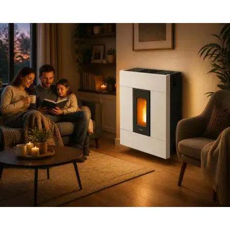 Estufa de pellet Tabla 7 blanca 7 kW Pegaso