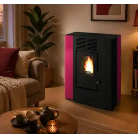 Nella - Estufa de pellets canalizada roja de 9,4 kW