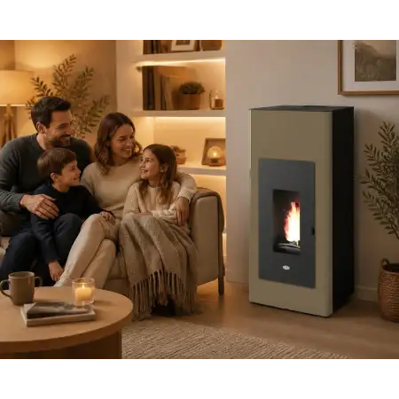 Ilaria Hydro 17.5 kW hydro pellet stove in dove gray