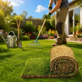80 m2 de gazon prêt à l'emploi en rouleaux
