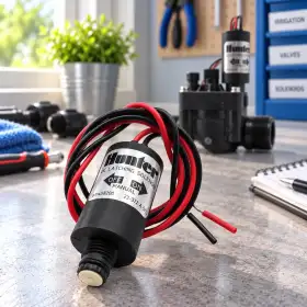 Bistabiles Magnetventil 458200 mit roten und schwarzen Anschlusskabeln für Bewässerungsventile