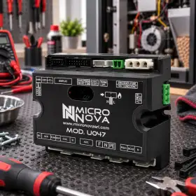 Scheda madre Micro Nova U047 per stufa a pellet con connettori per display LCD su banco da lavoro
