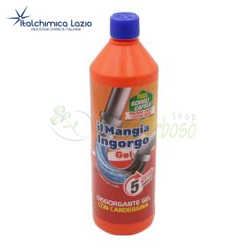 Flacon orange Il Mangia Ingorgo gel déboucheur avec javel, bouchon bleu
