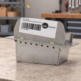 Braciere in acciaio per stufa a pellet 11 kW, ricambio con fori laterali e targhetta
