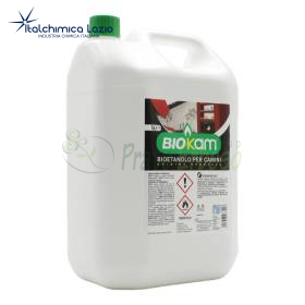 Bidon blanc de bioéthanol Biokam 5 L avec bouchon vert pour cheminées décoratives