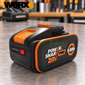 Batteria al litio Worx PowerShare Pro 20V 5Ah su banco da lavoro