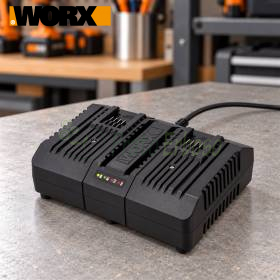 Caricabatteria rapido doppia postazione 20 V su banco da lavoro WORX