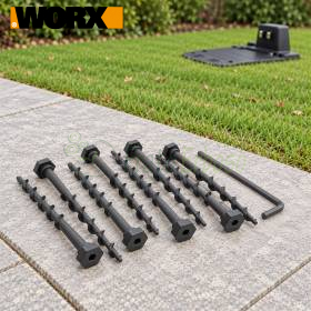 Clous de fixation pour base Landroid avec clé Allen sur terrasse de jardin