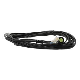 Black 10 m power cable with connector and wires coiled on white background